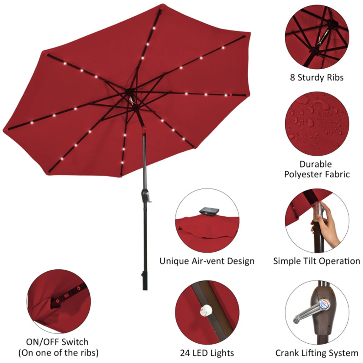 10' Cantilever Patio Umbrella with Solar Powered Lights - Image 14
