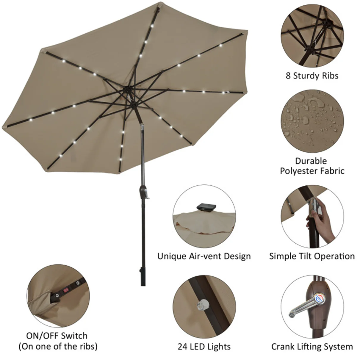 10' Cantilever Patio Umbrella with Solar Powered Lights - Image 31