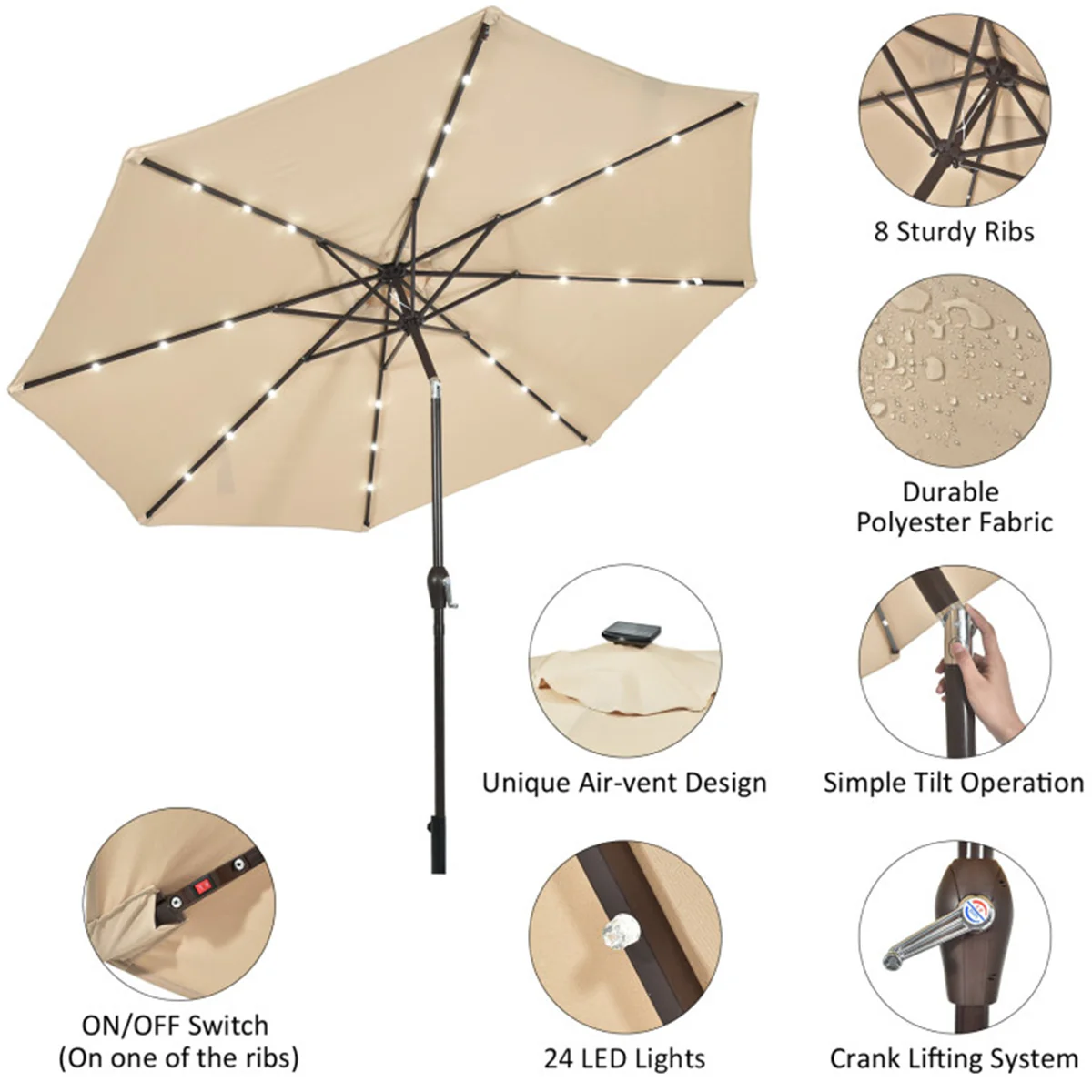 10' Cantilever Patio Umbrella with Solar Powered Lights - Image 7