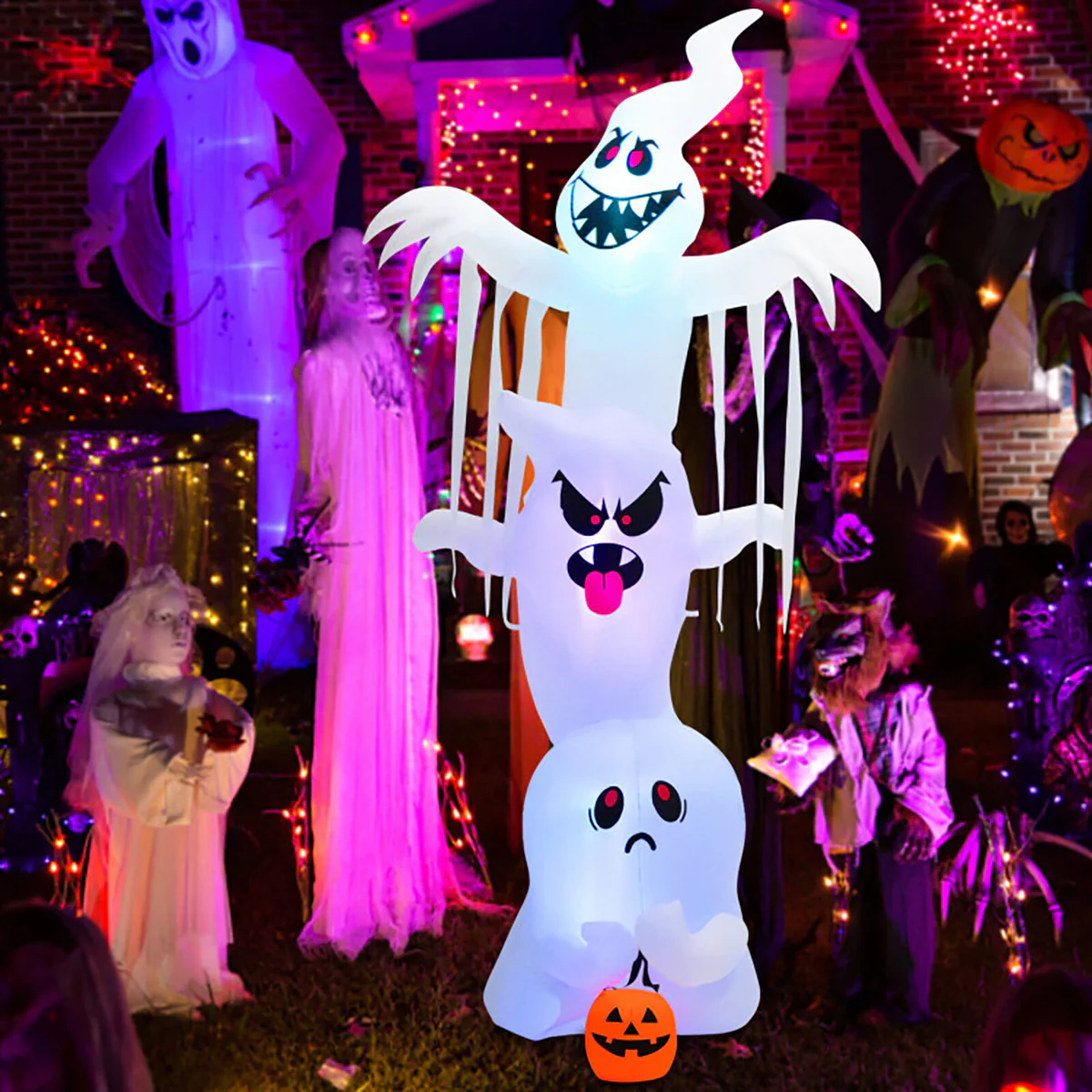10' Inflatable Halloween Overlapping Ghosts - Image 10