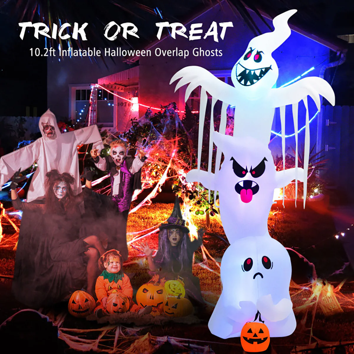 10' Inflatable Halloween Overlapping Ghosts - Image 3