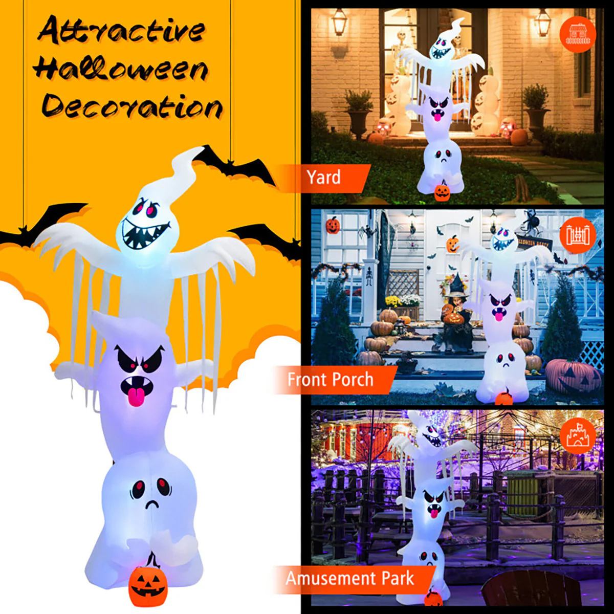 10' Inflatable Halloween Overlapping Ghosts - Image 5