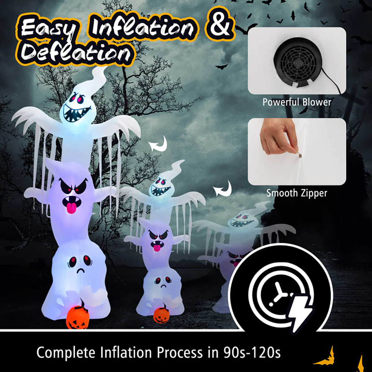 10' Inflatable Halloween Overlapping Ghosts - Image 7