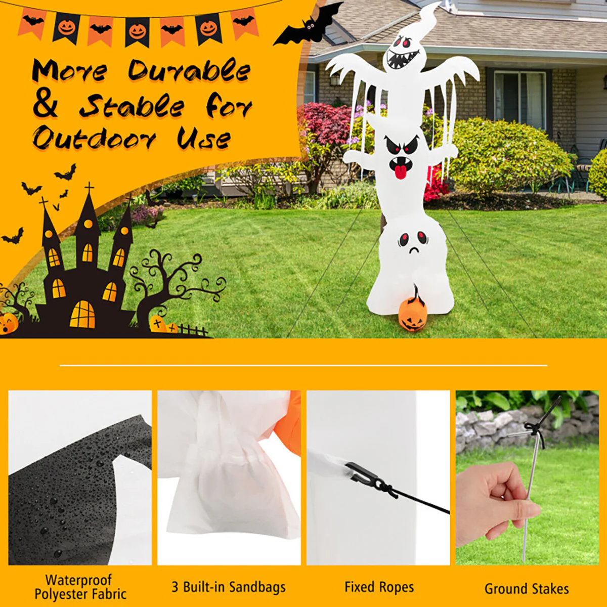 10' Inflatable Halloween Overlapping Ghosts - Image 8