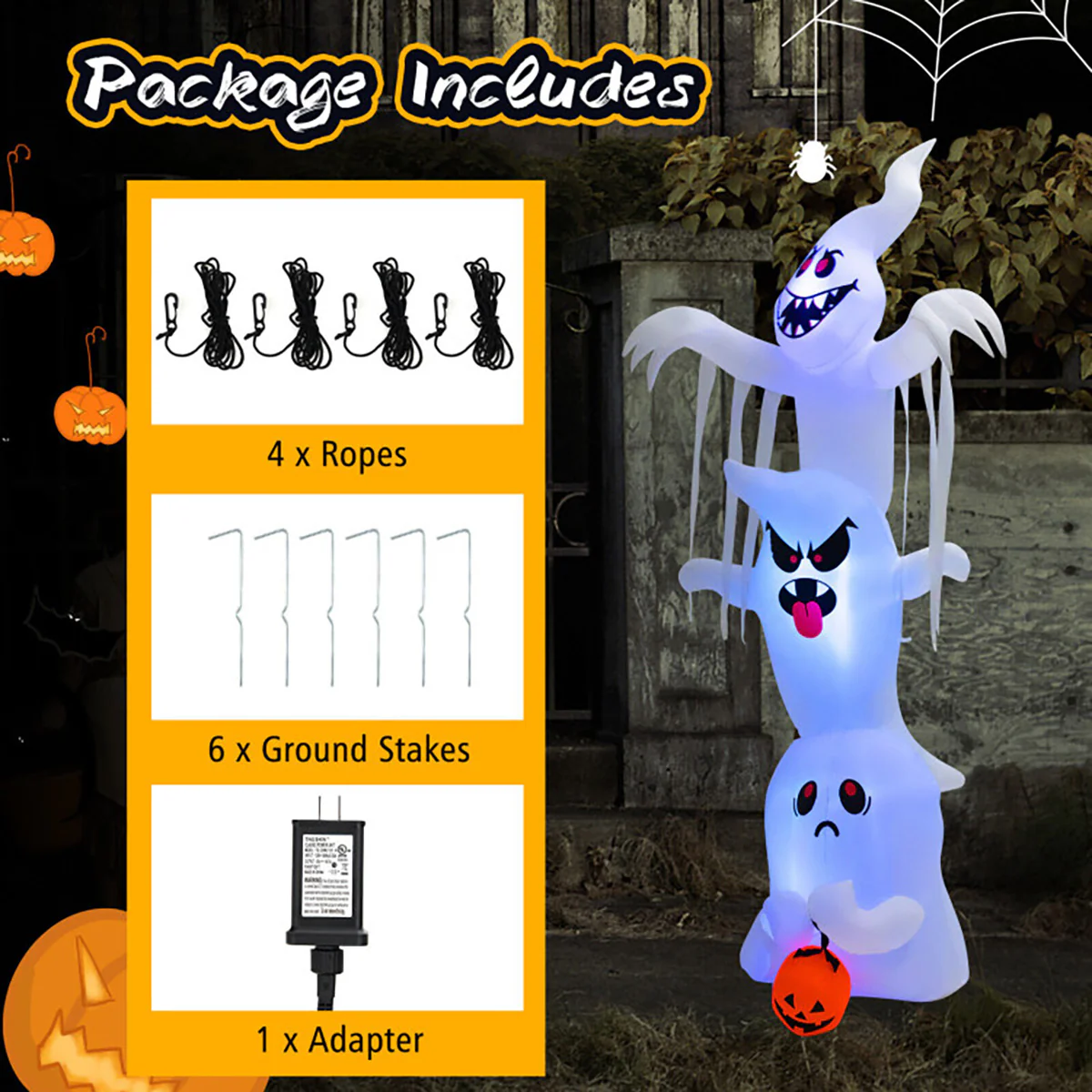 10' Inflatable Halloween Overlapping Ghosts - Image 9