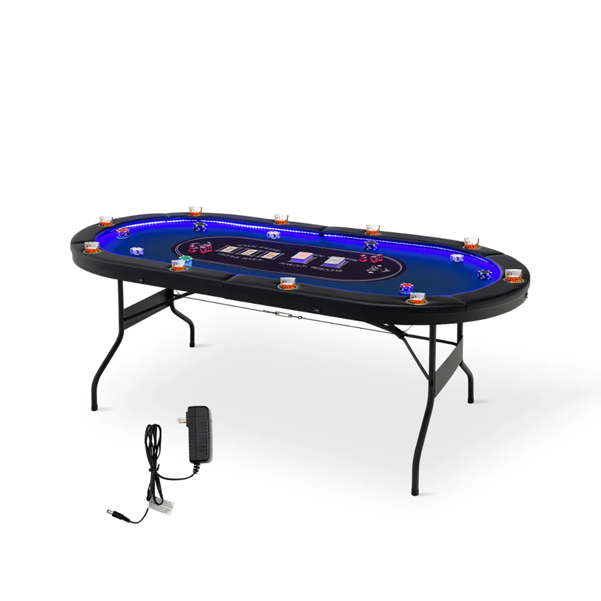 10-Player Foldable Poker Table with LED Lights - Image 2