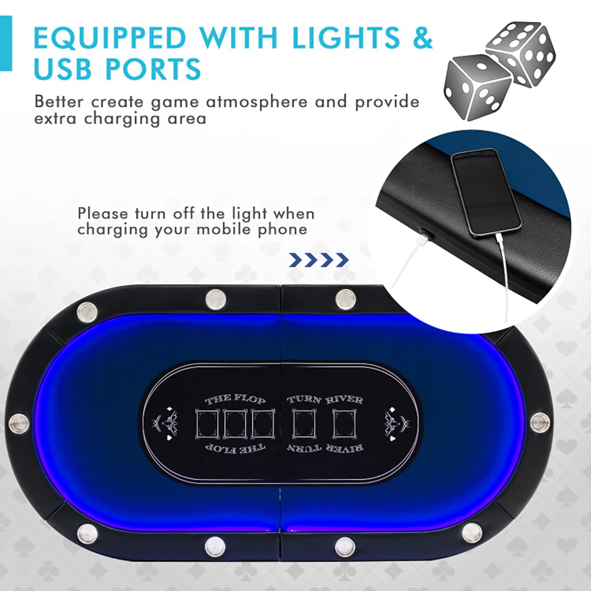 10-Player Foldable Poker Table with LED Lights - Image 4