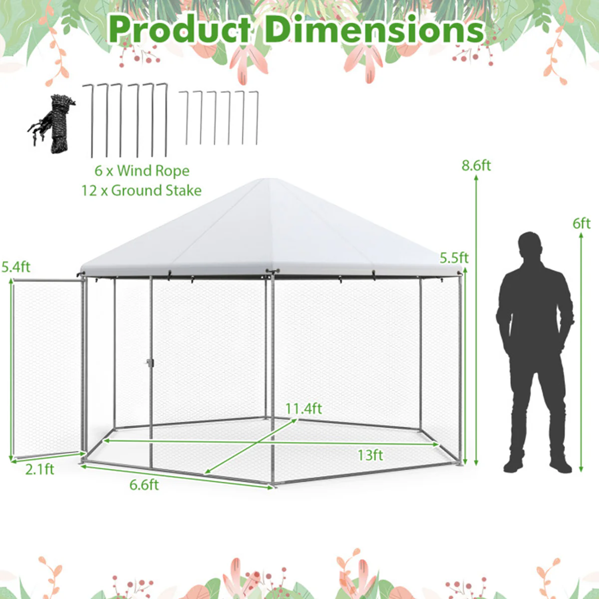 13' Wire Mesh Hexagonal Chicken Coop - Image 8