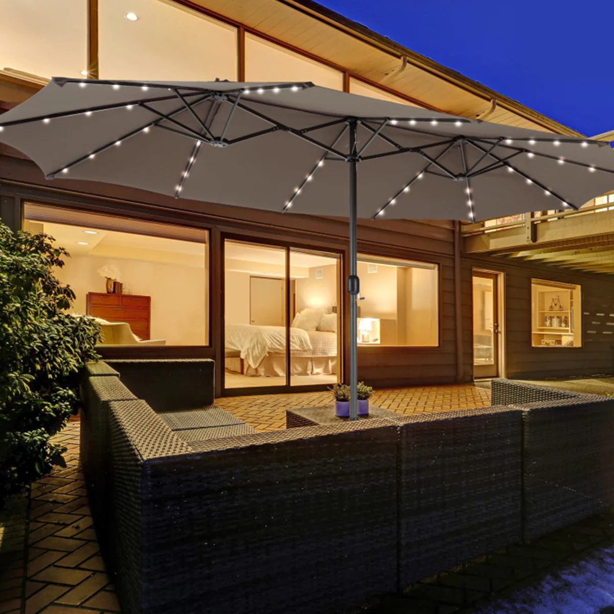 15' Double-Sided Patio Umbrella with Solar Powered LED Lights - Image 18