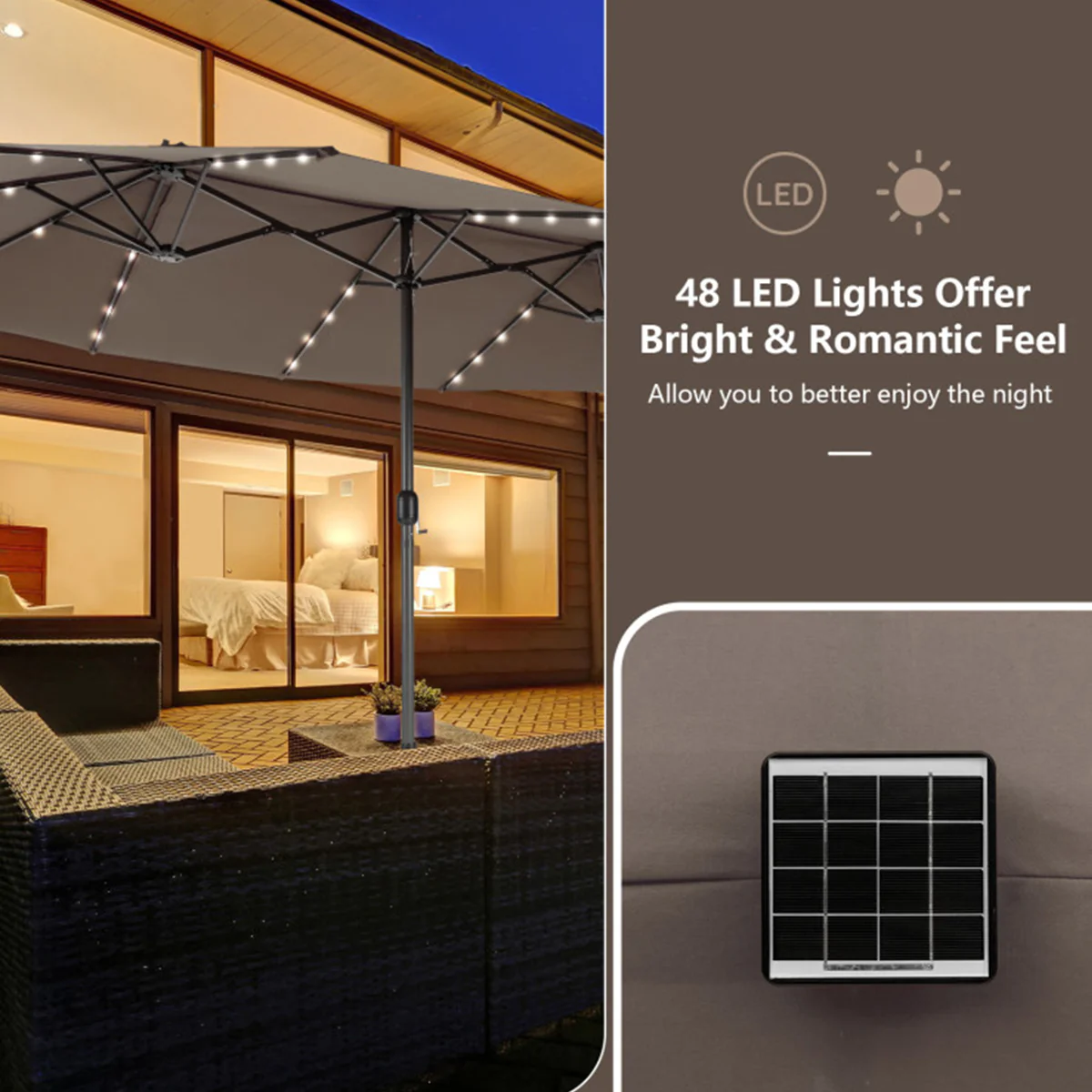 15' Double-Sided Patio Umbrella with Solar Powered LED Lights - Image 19