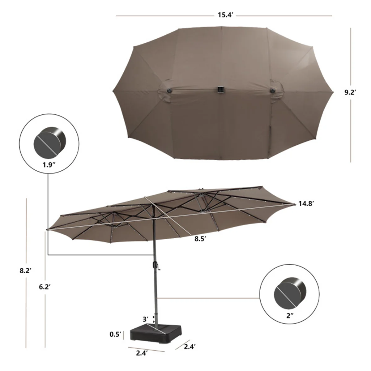 15' Double-Sided Patio Umbrella with Solar Powered LED Lights - Image 20