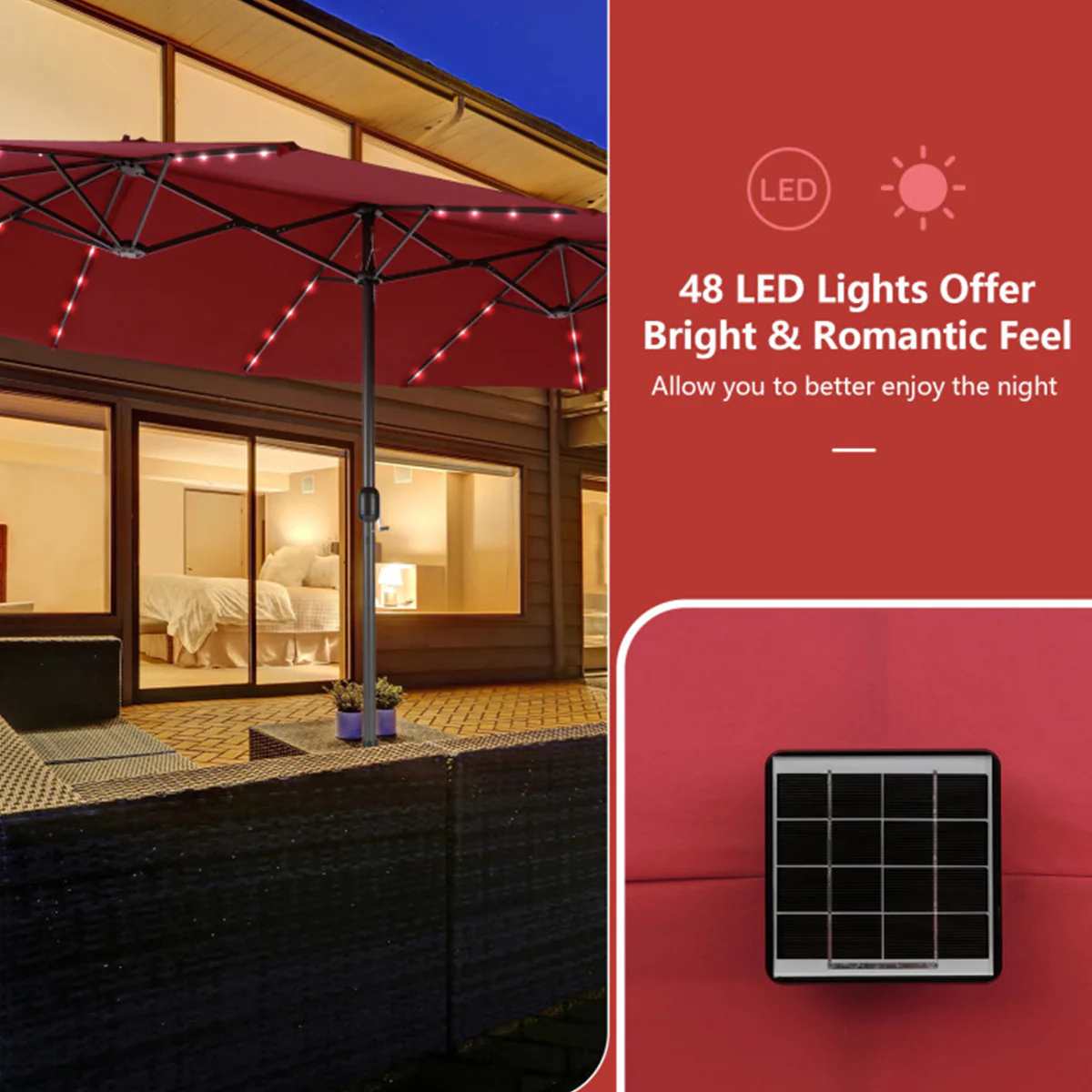 15' Double-Sided Patio Umbrella with Solar Powered LED Lights - Image 24