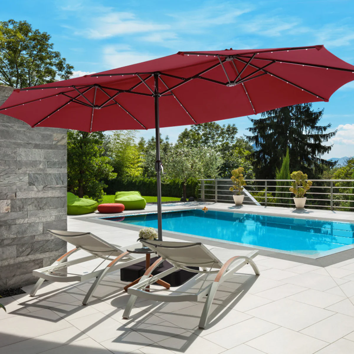 15' Double-Sided Patio Umbrella with Solar Powered LED Lights - Image 26