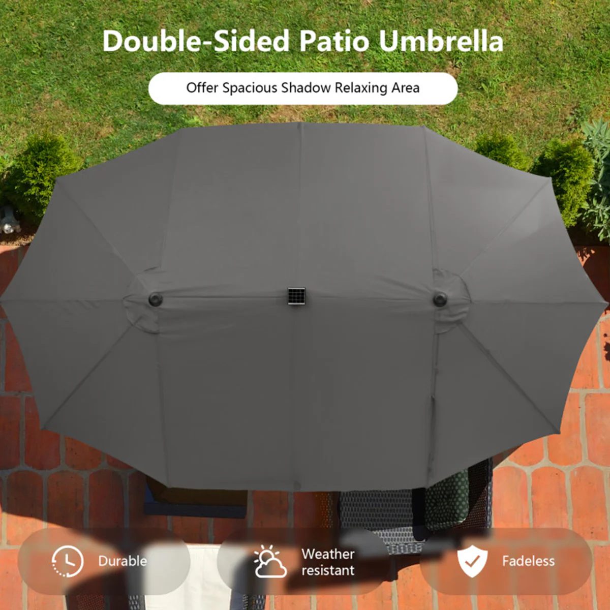 15' Double-Sided Patio Umbrella with Solar Powered LED Lights - Image 32