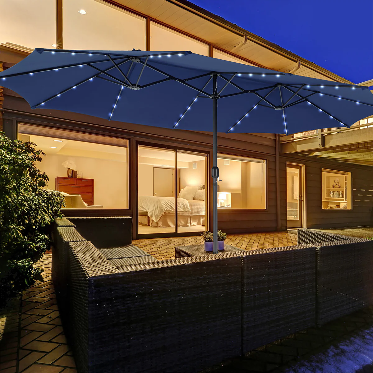 15' Double-Sided Patio Umbrella with Solar Powered LED Lights - Image 42