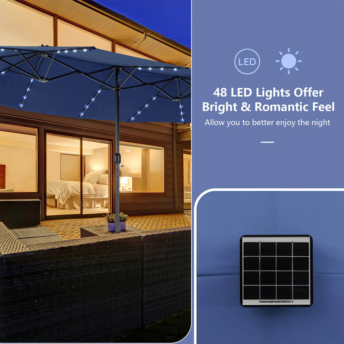 15' Double-Sided Patio Umbrella with Solar Powered LED Lights - Image 44