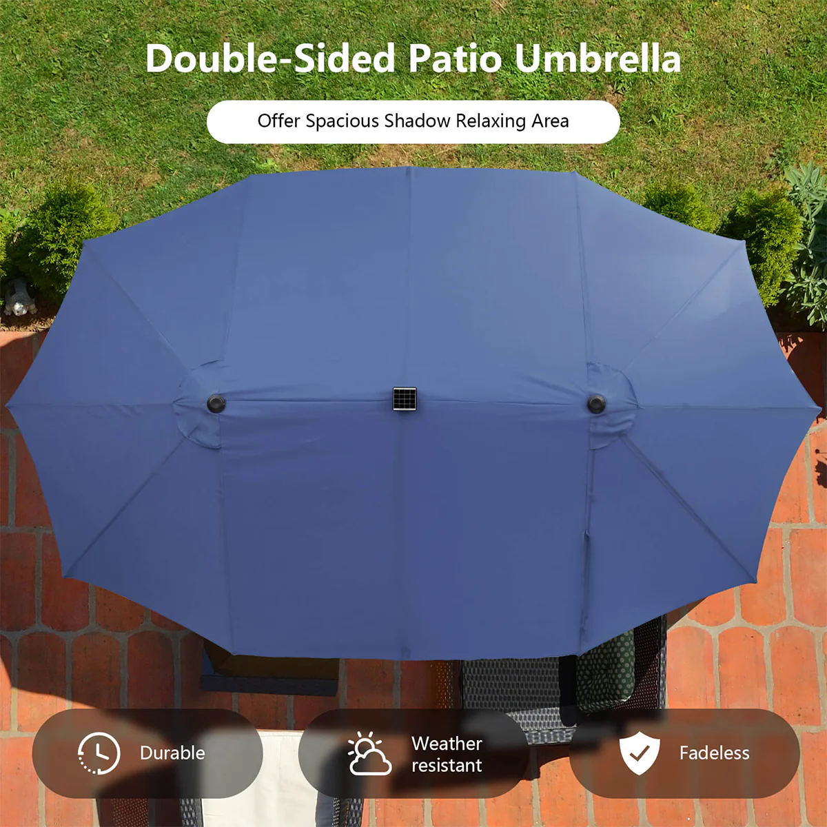 15' Double-Sided Patio Umbrella with Solar Powered LED Lights - Image 46