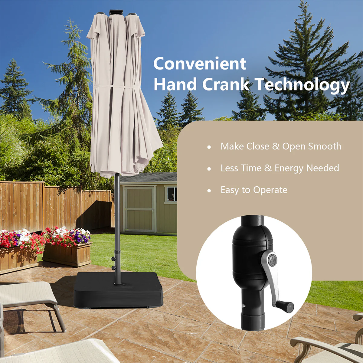 15' Double-Sided Patio Umbrella with Solar Powered LED Lights - Image 5