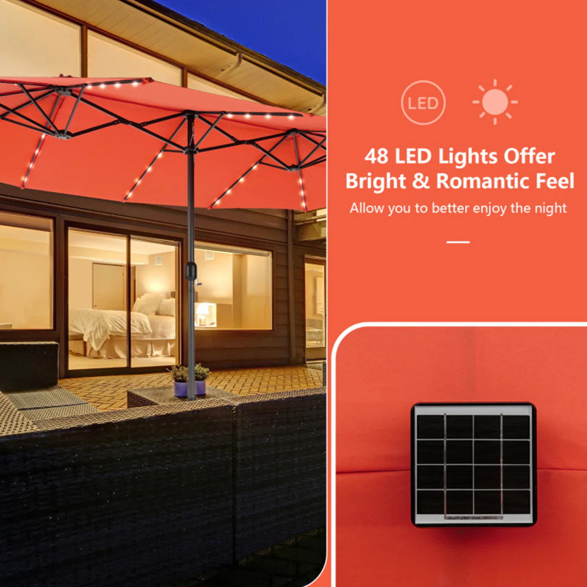 15' Double-Sided Patio Umbrella with Solar Powered LED Lights - Image 54