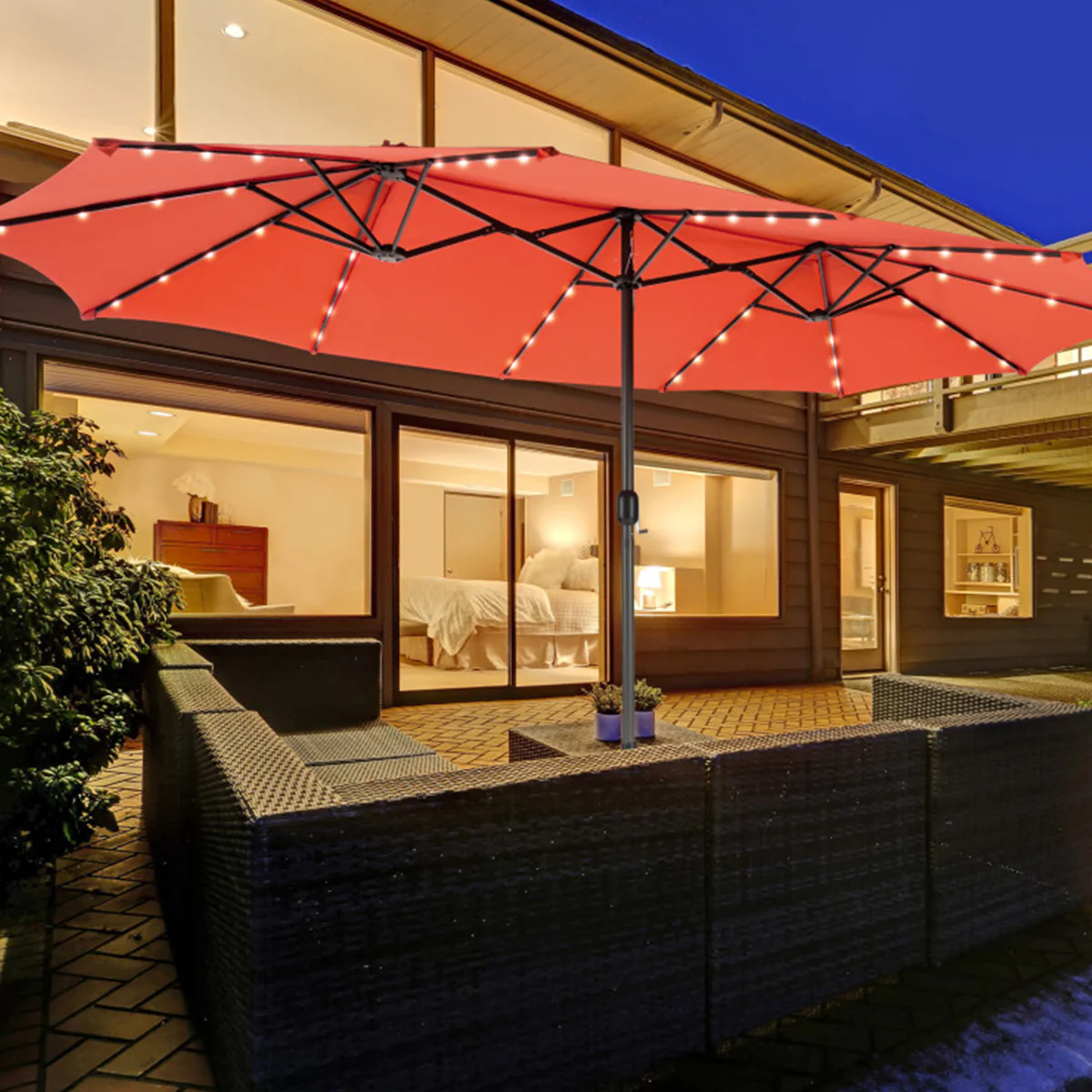15' Double-Sided Patio Umbrella with Solar Powered LED Lights - Image 56