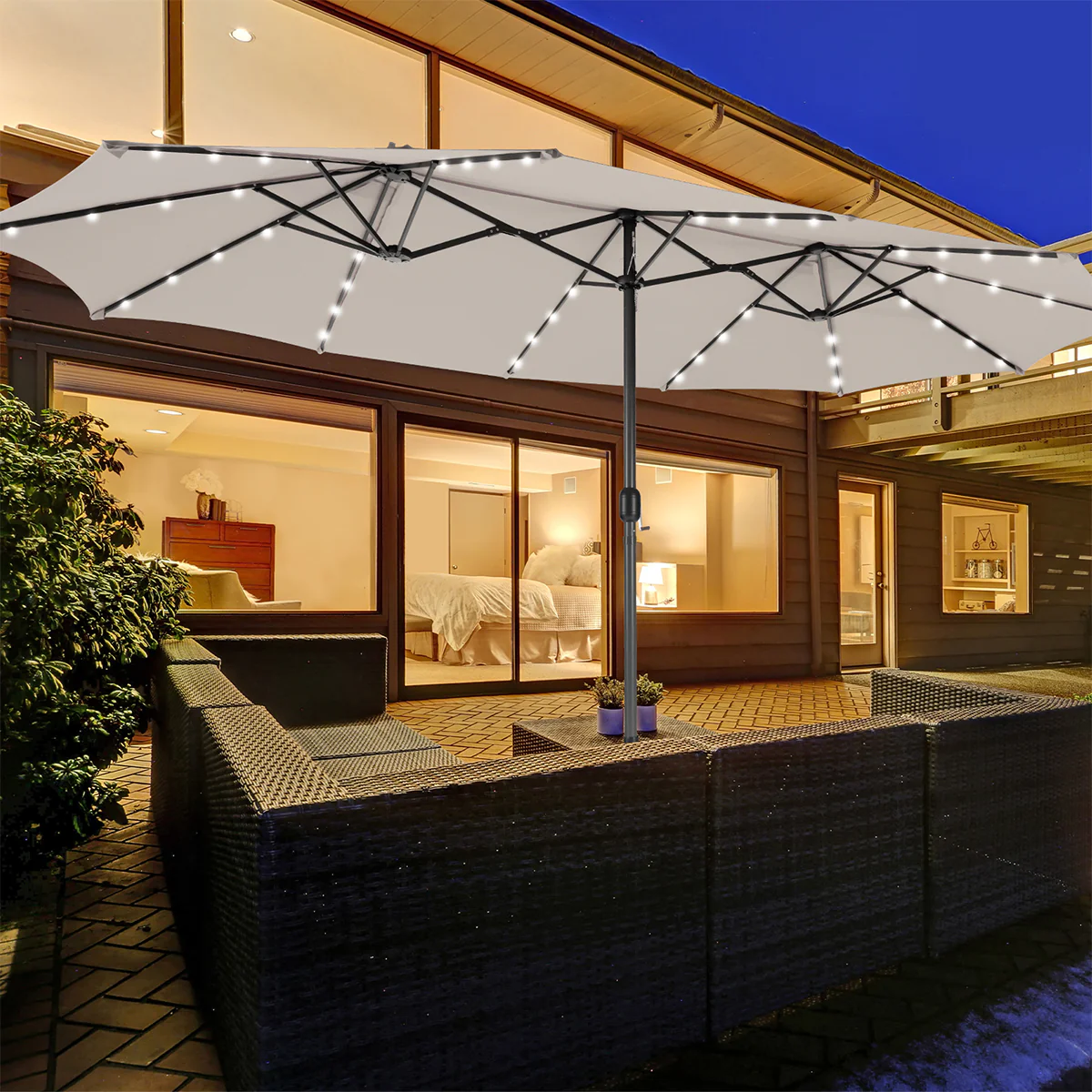 15' Double-Sided Patio Umbrella with Solar Powered LED Lights - Image 8