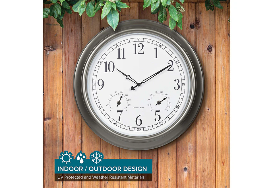 18'' Atomic Outdoor Clock with Thermometer and Humidity - Image 3