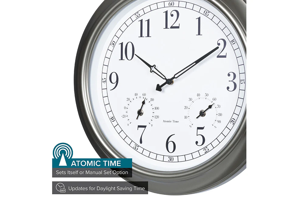 18'' Atomic Outdoor Clock with Thermometer and Humidity - Image 4