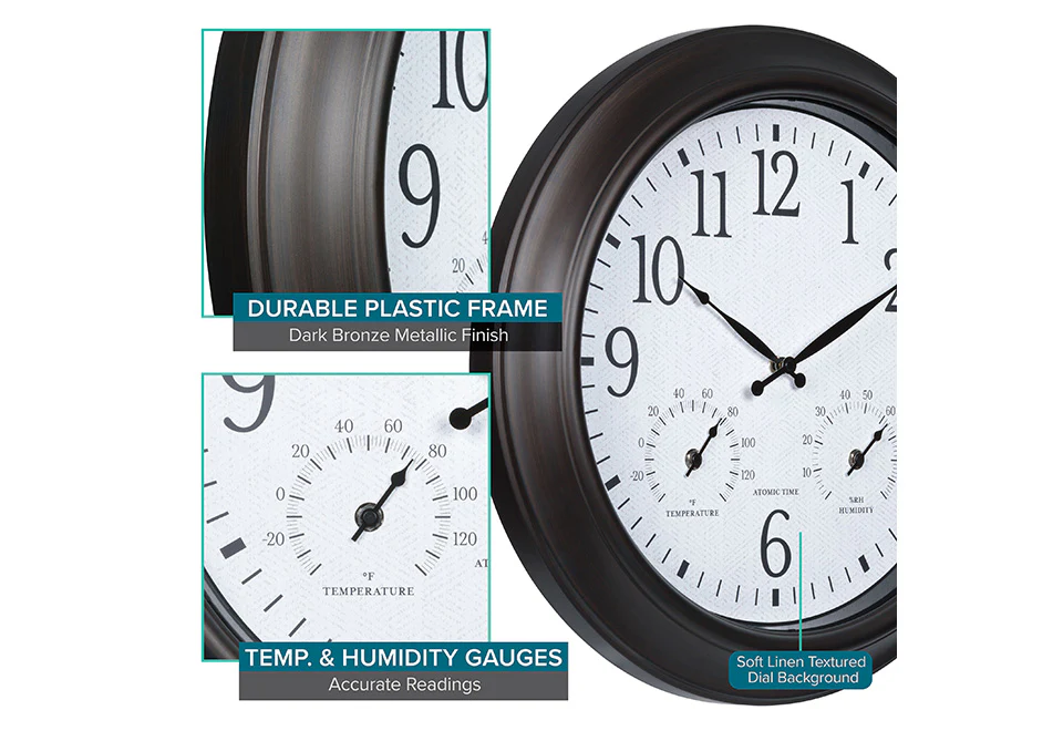 18'' Atomic Outdoor Clock with Thermometer and Humidity - Image 5