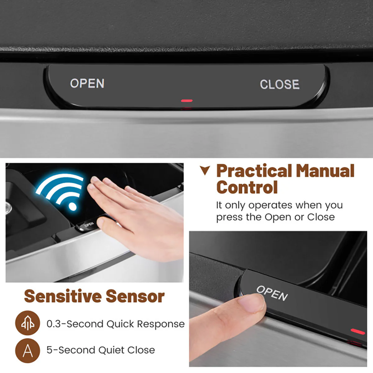 19 Gallon Quad Compartment Touchless Motion Sensor Trash Can - Image 3