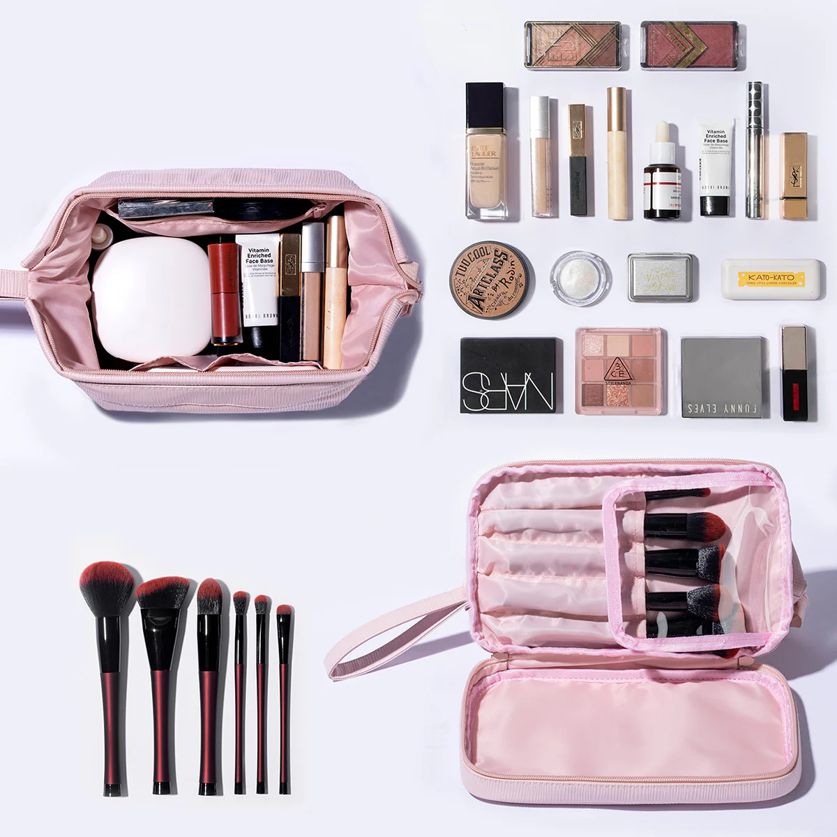 2-in-1 Cosmetic Case with Makeup Brush Compartment - Image 2