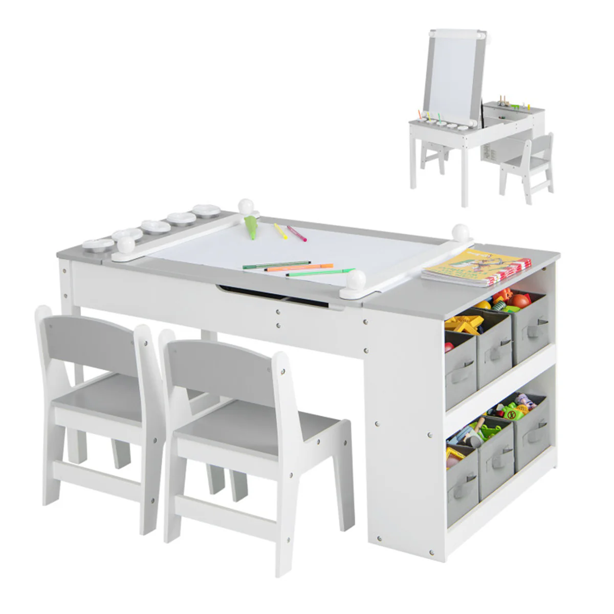 2-in-1 Kids Art Table and Easel Set with Chairs - Image 10