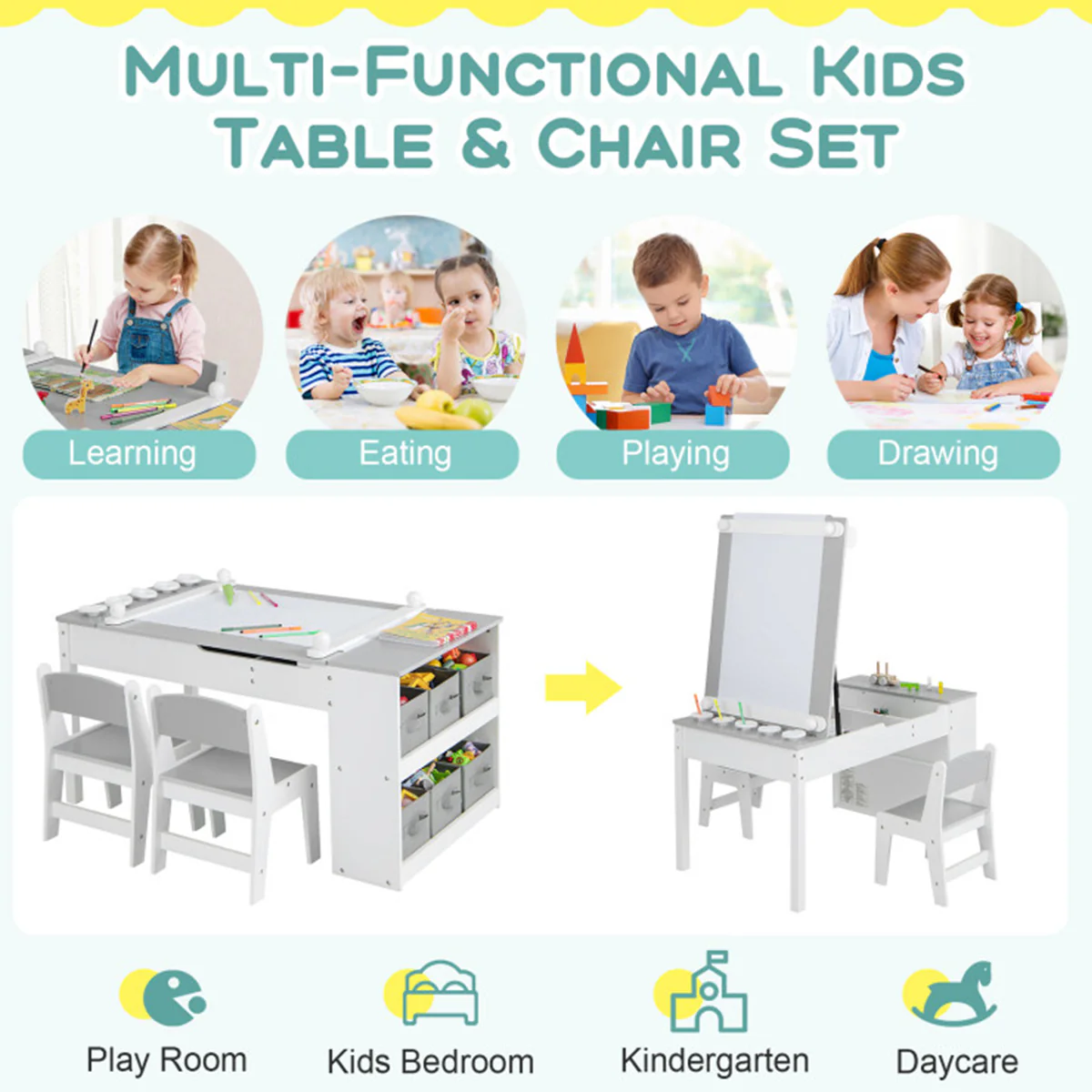 2-in-1 Kids Art Table and Easel Set with Chairs - Image 3