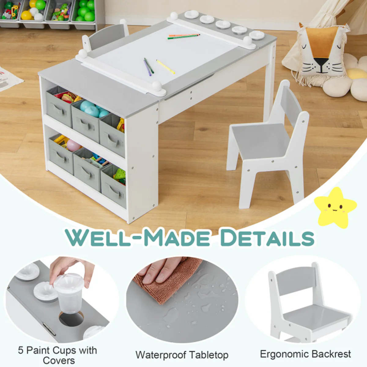 2-in-1 Kids Art Table and Easel Set with Chairs - Image 6