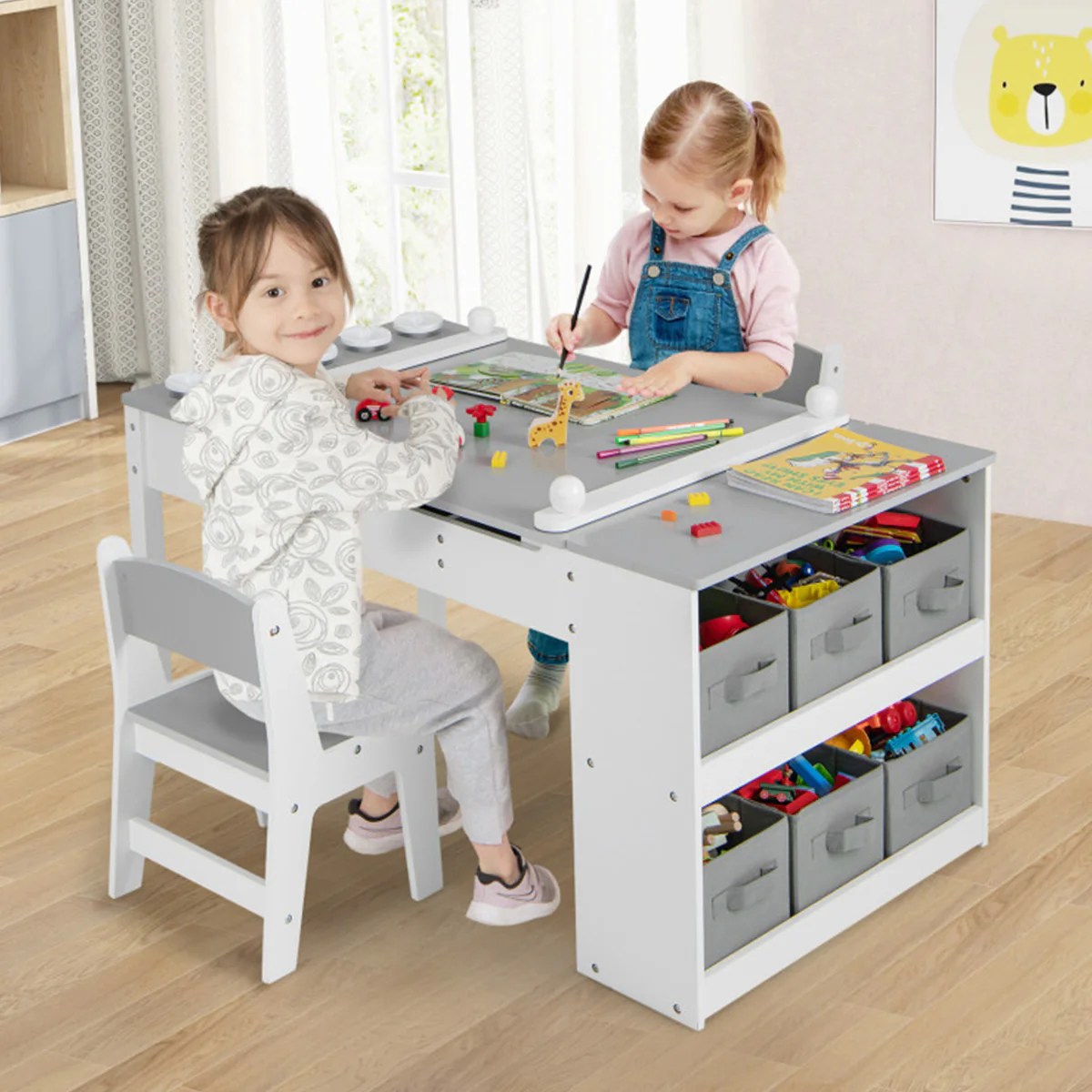 2-in-1 Kids Art Table and Easel Set with Chairs - Image 9