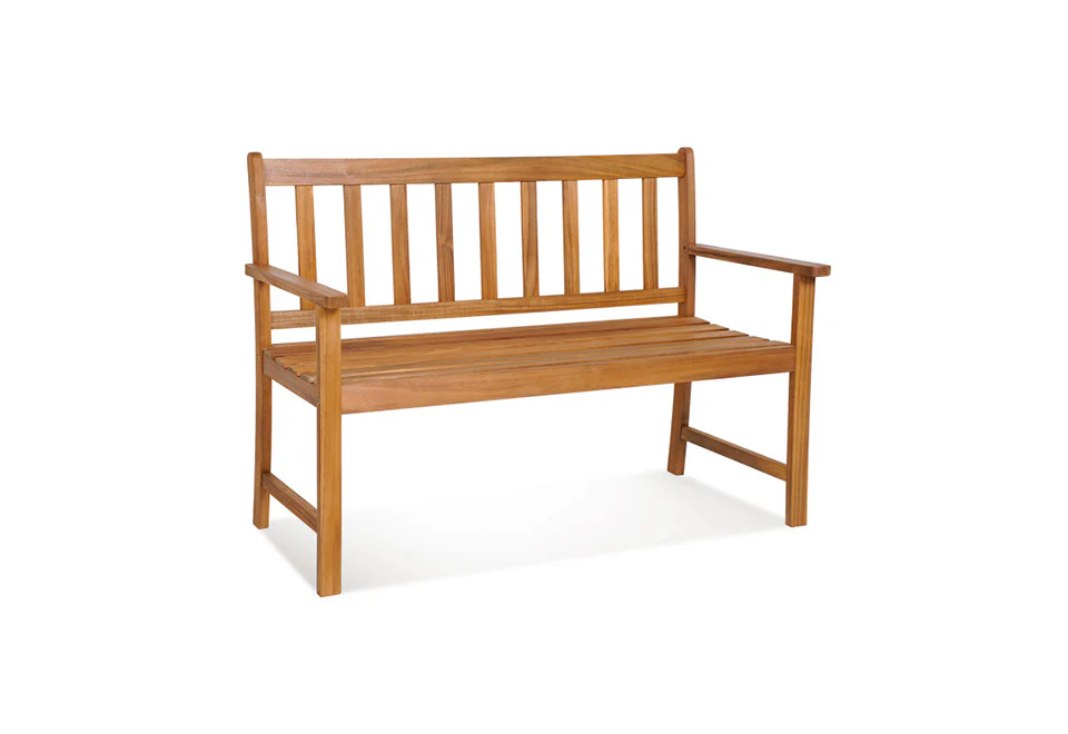 2-Person Outdoor Acacia Wood Bench with Backrest - Image 2