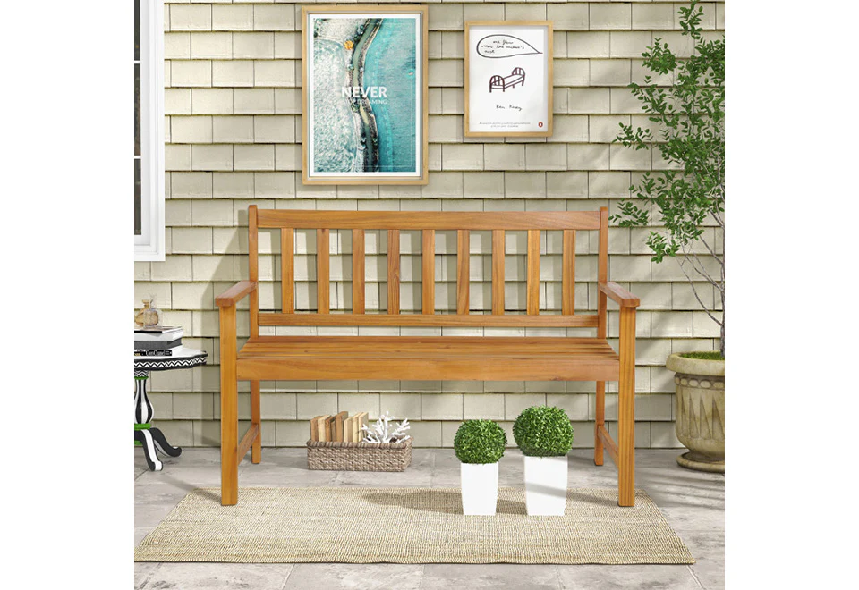 2-Person Outdoor Acacia Wood Bench with Backrest - Image 8