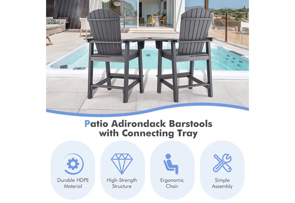 2-Piece Tall Adirondack Chairs with Middle Connecting Tray - Image 3