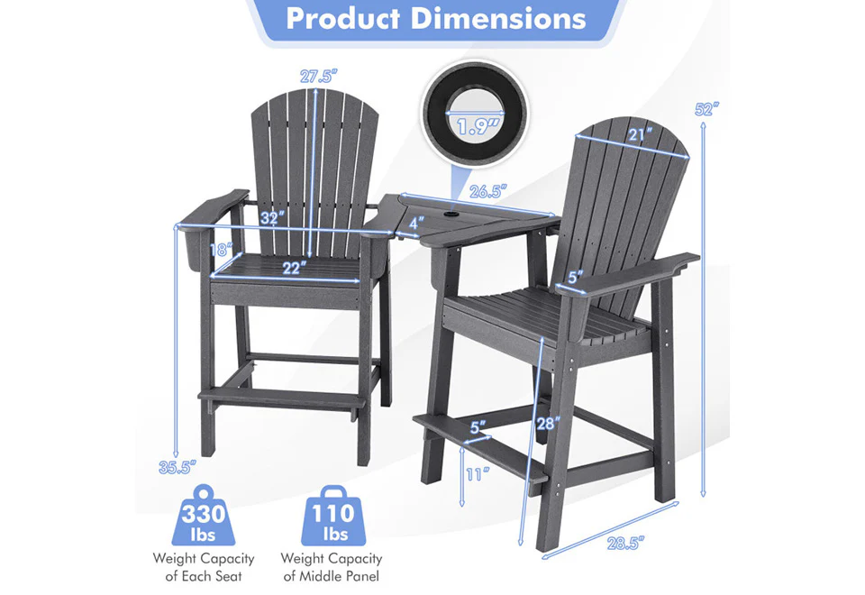 2-Piece Tall Adirondack Chairs with Middle Connecting Tray - Image 5