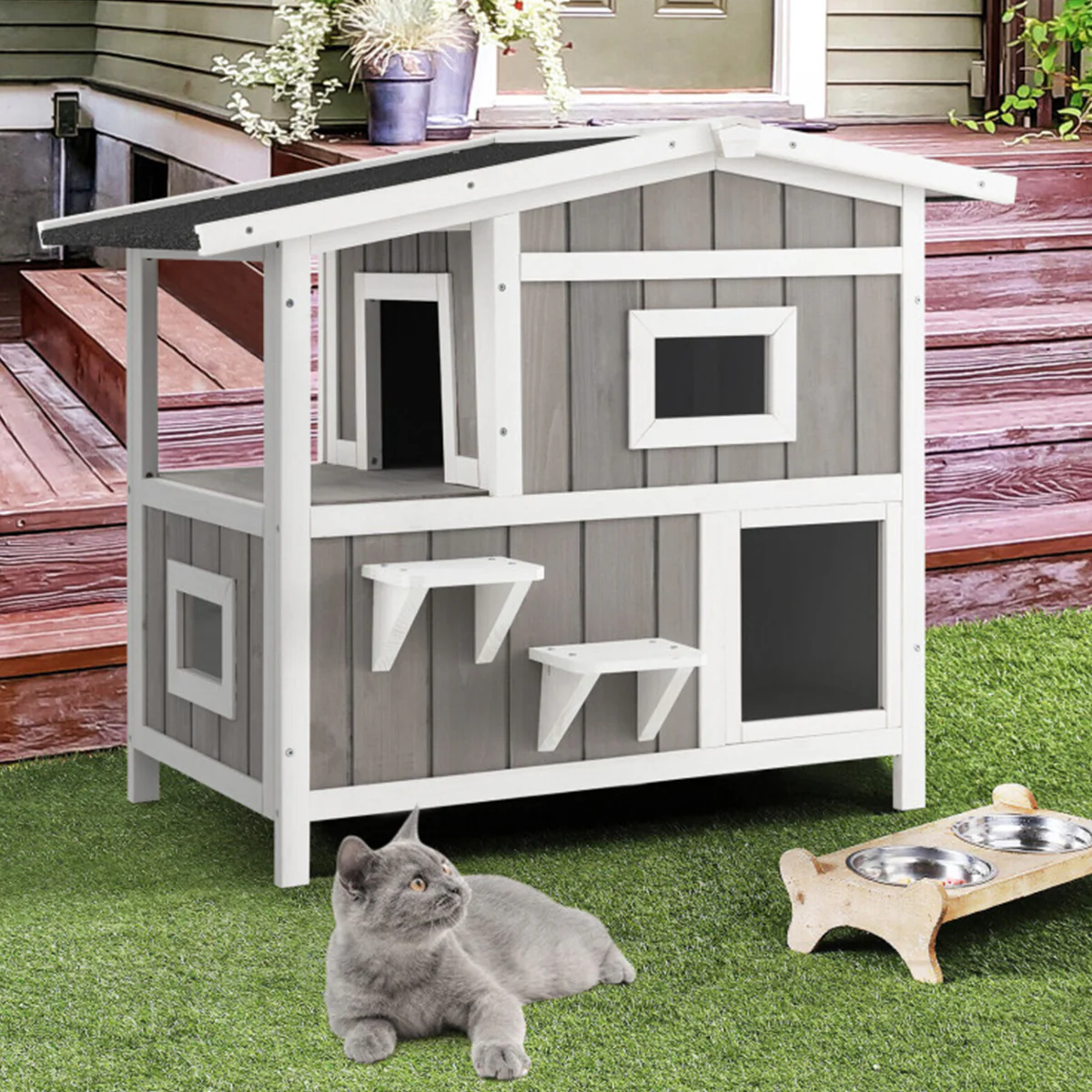2-Story Wooden Outdoor Feral Cat House