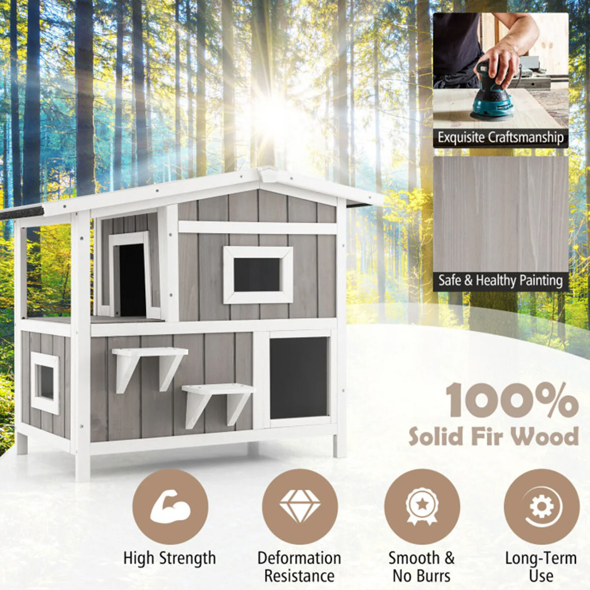 2-Story Wooden Outdoor Feral Cat House - Image 4