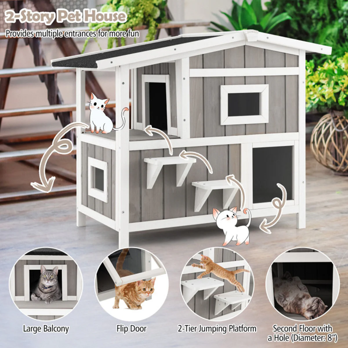2-Story Wooden Outdoor Feral Cat House - Image 6
