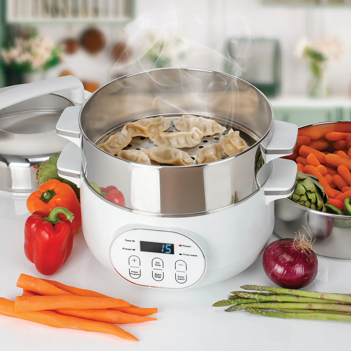 2-Tier Stainless Steel Electric Food Steamer - Image 3