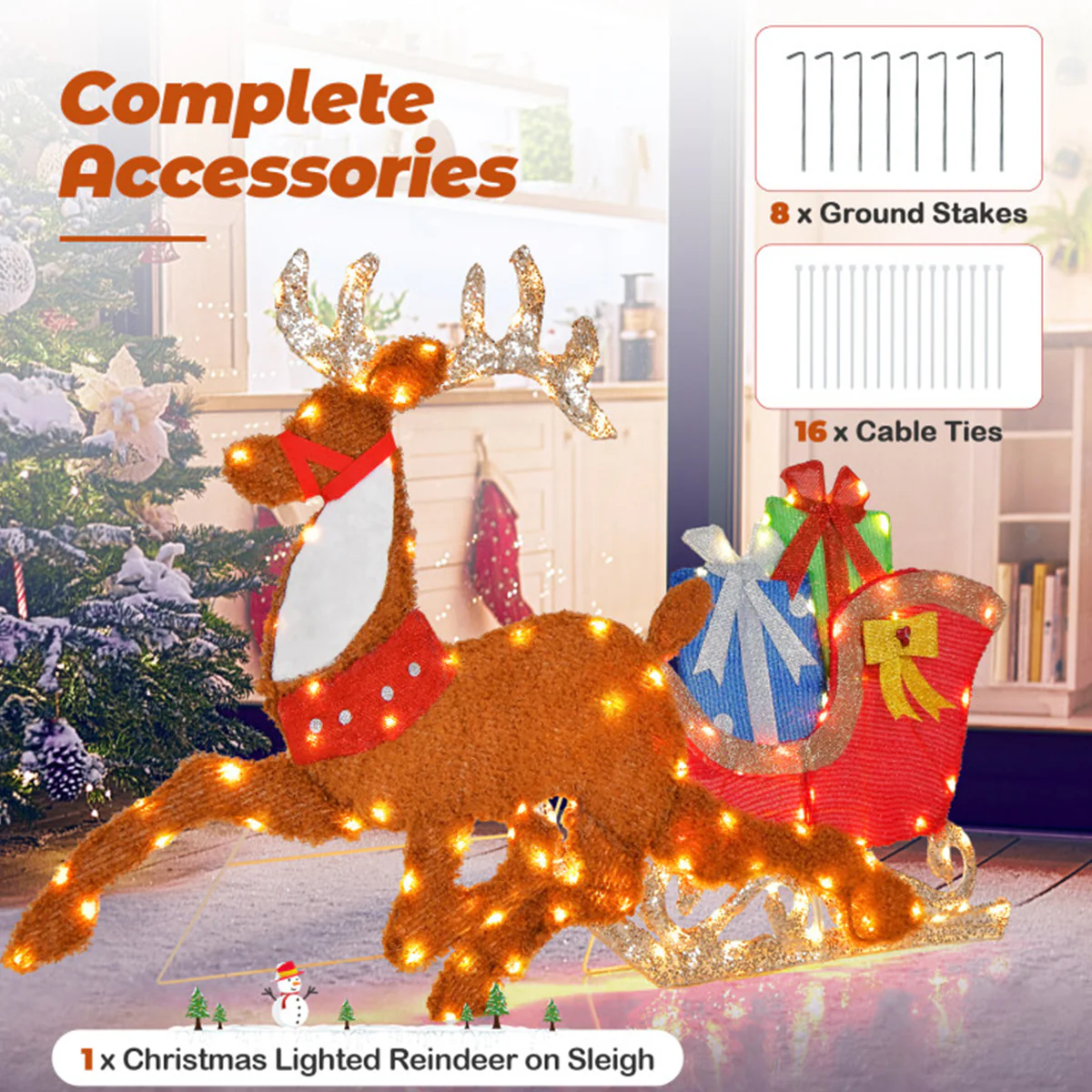 2D Pre-Lit Christmas Reindeer and Sleigh Decoration - Image 6