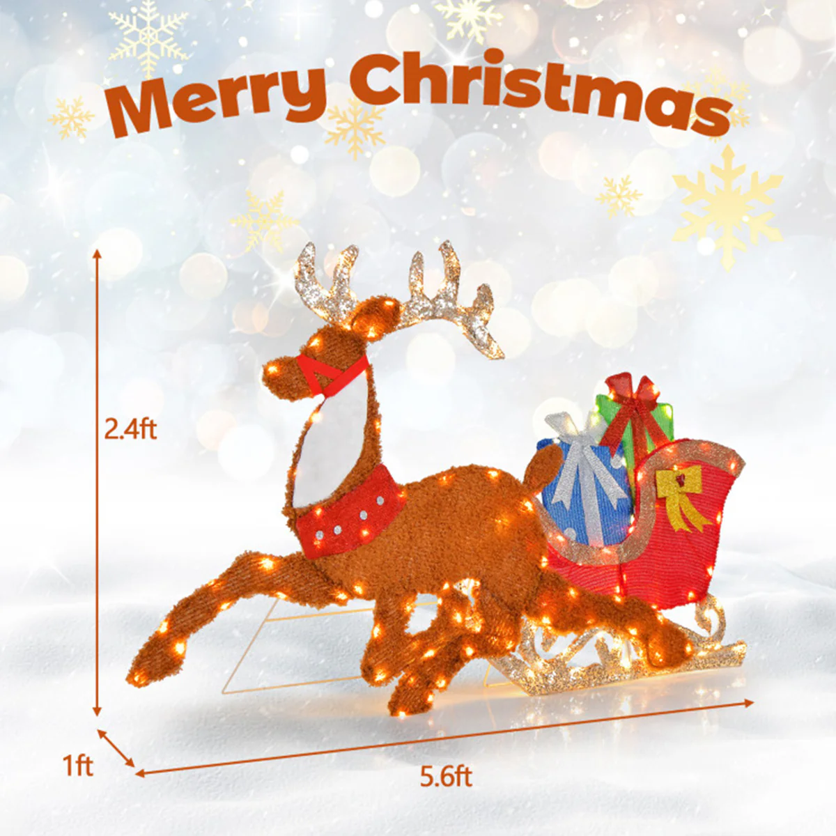 2D Pre-Lit Christmas Reindeer and Sleigh Decoration - Image 8