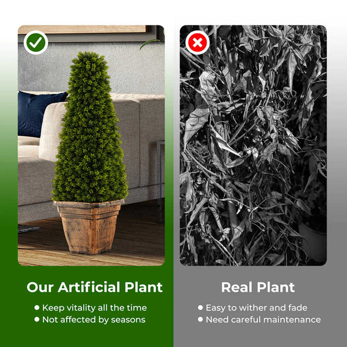 3' Artificial Boxwood Topiary Tree with Cement Flowerpot - Image 3