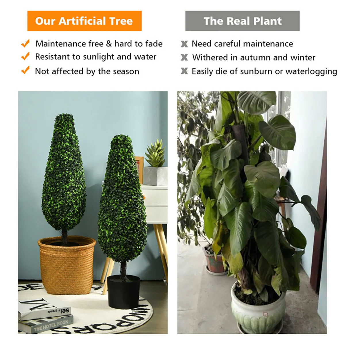 3' Artificial Boxwood Tower Topiary Trees (Set of 2) - Image 3