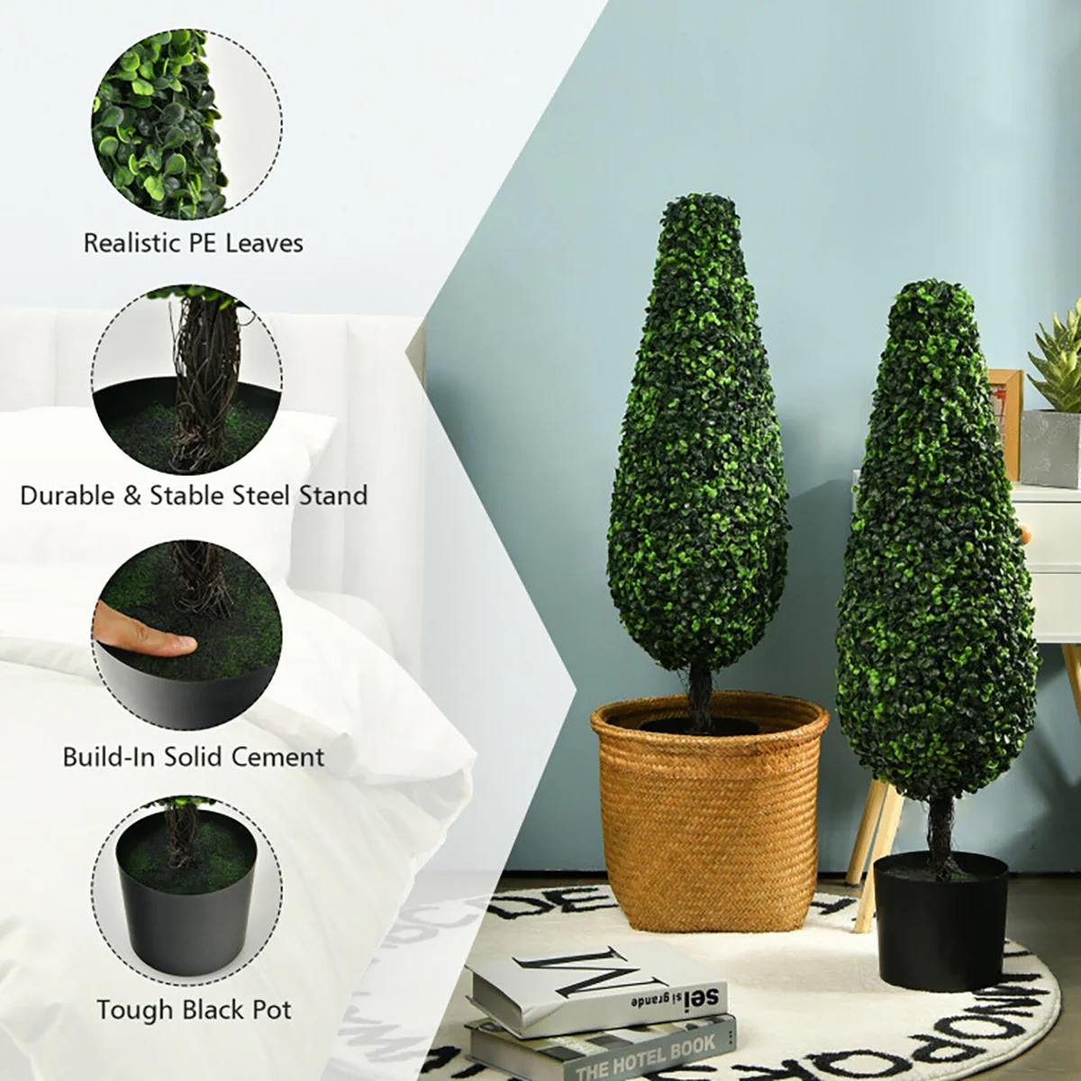 3' Artificial Boxwood Tower Topiary Trees (Set of 2) - Image 4