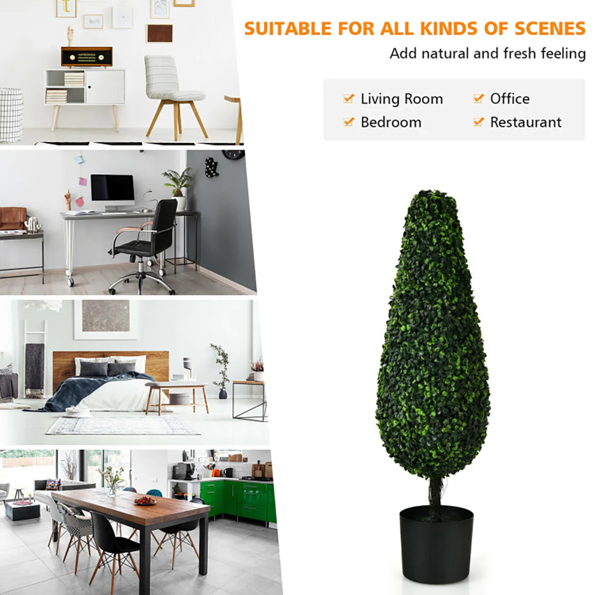 3' Artificial Boxwood Tower Topiary Trees (Set of 2) - Image 6