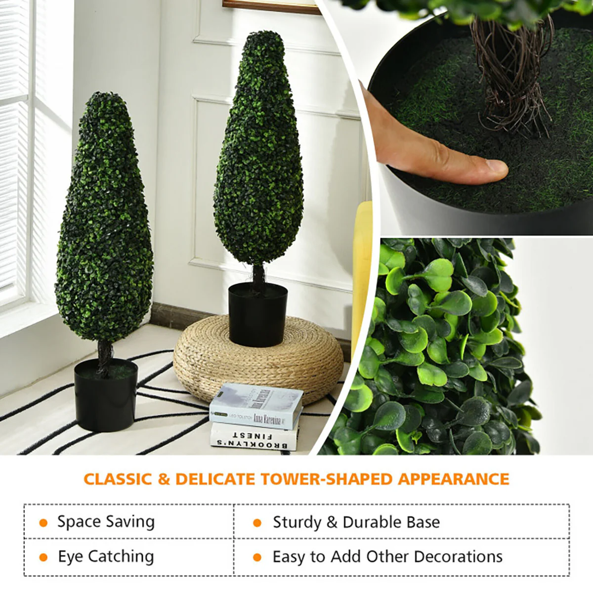 3' Artificial Boxwood Tower Topiary Trees (Set of 2) - Image 7