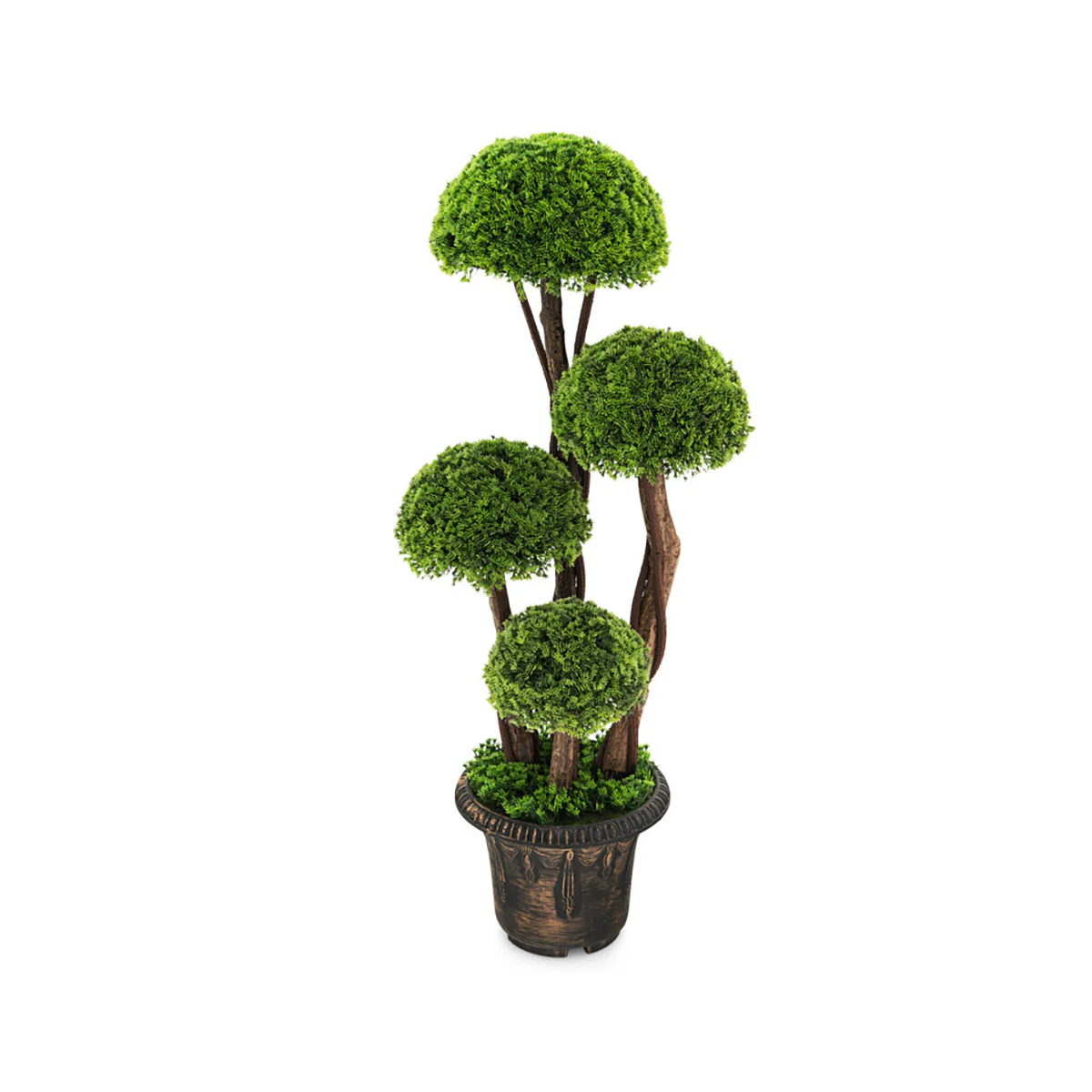 3' Artificial Cedar Topiary Tree with Rattan Trunk - Image 2